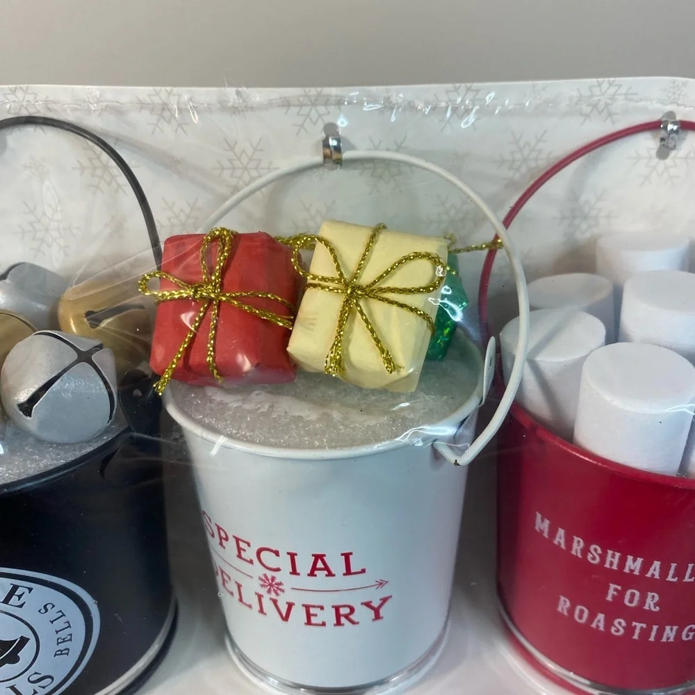Target Bullseye Christmas 3 Buckets Ornaments